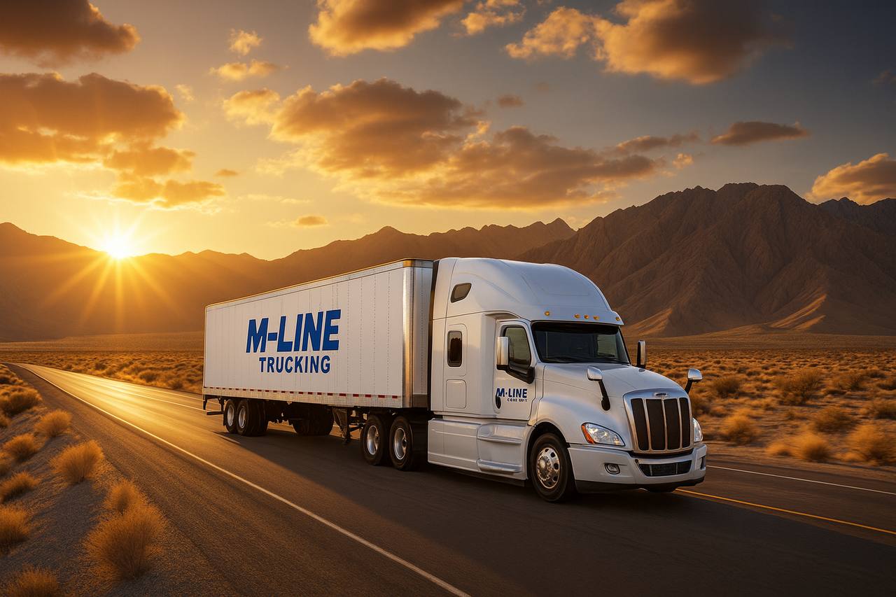 M Line Trucking tractor trailer on highway